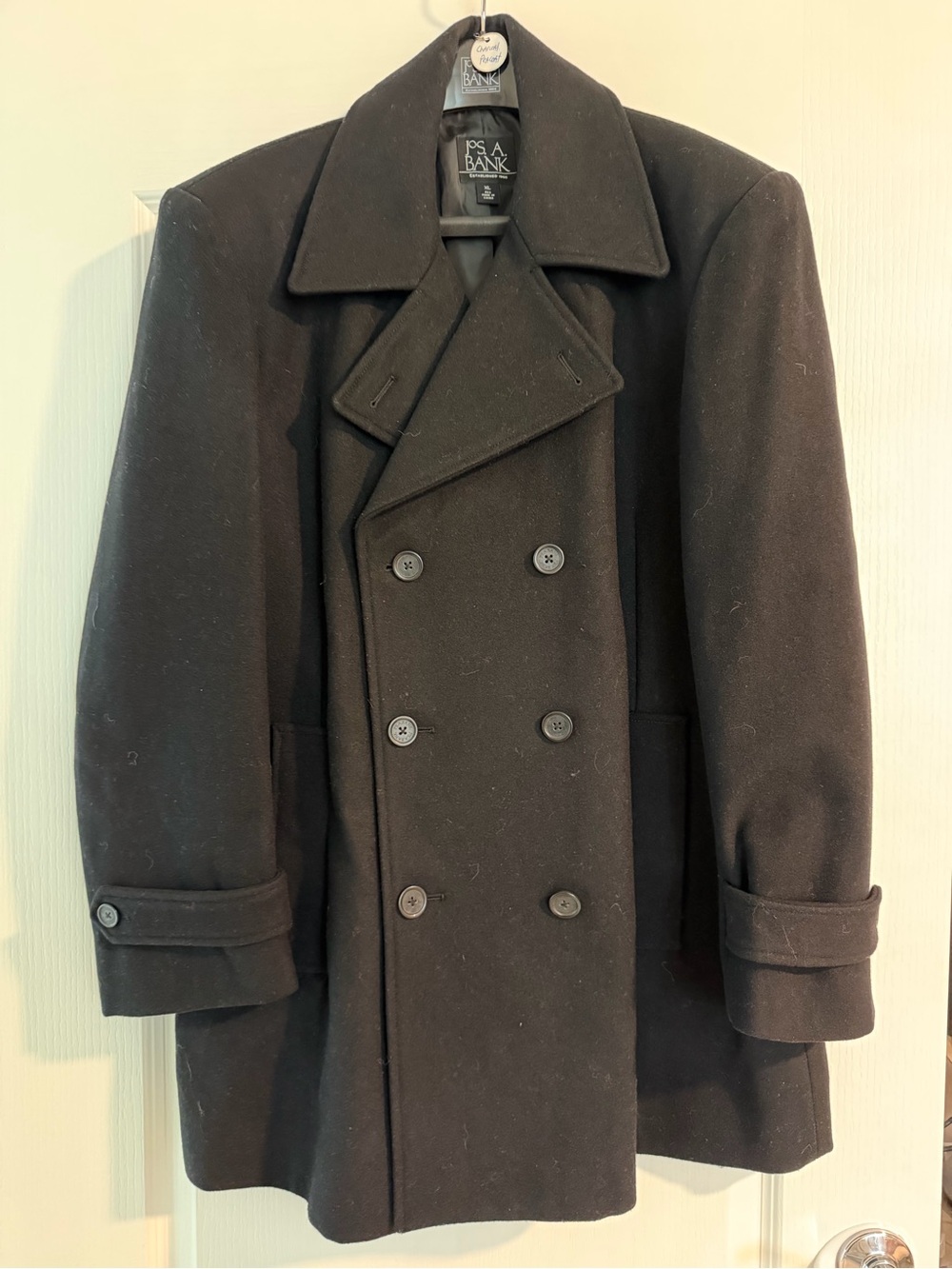Jos. A. Bank Men’s Black Wool Blend Double-Breasted Peacoat XL